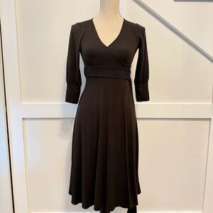 Theory Black V-Neck Fit and Flare Wrap Dress size P